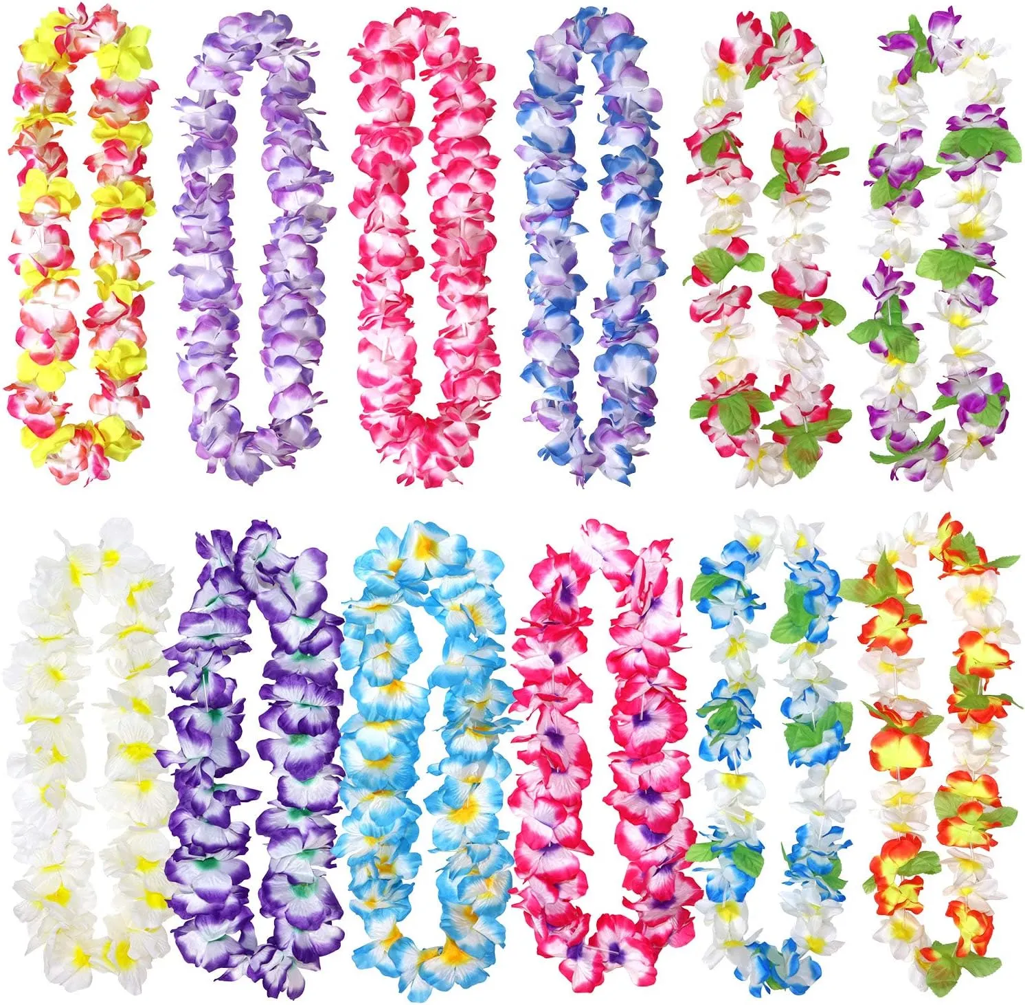 Millennial Essentials 12 Pack Thickened Hawaiian Leis Floral Necklace for Hula Dance Luau Party, Party Favors Celebrations and Decorations