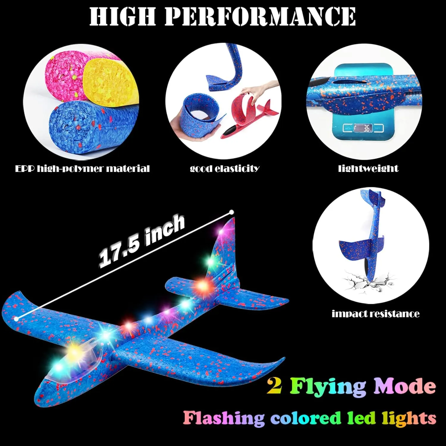 MIMIDOU 2 pcs Flashing Luminous Glider Plane 2 Flight Mode Aerobatic Superb Charming Shining Foam Airplane can Fly at Night for Kids as The Best Gift
