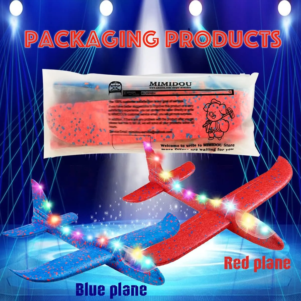 MIMIDOU 2 pcs Flashing Luminous Glider Plane 2 Flight Mode Aerobatic Superb Charming Shining Foam Airplane can Fly at Night for Kids as The Best Gift