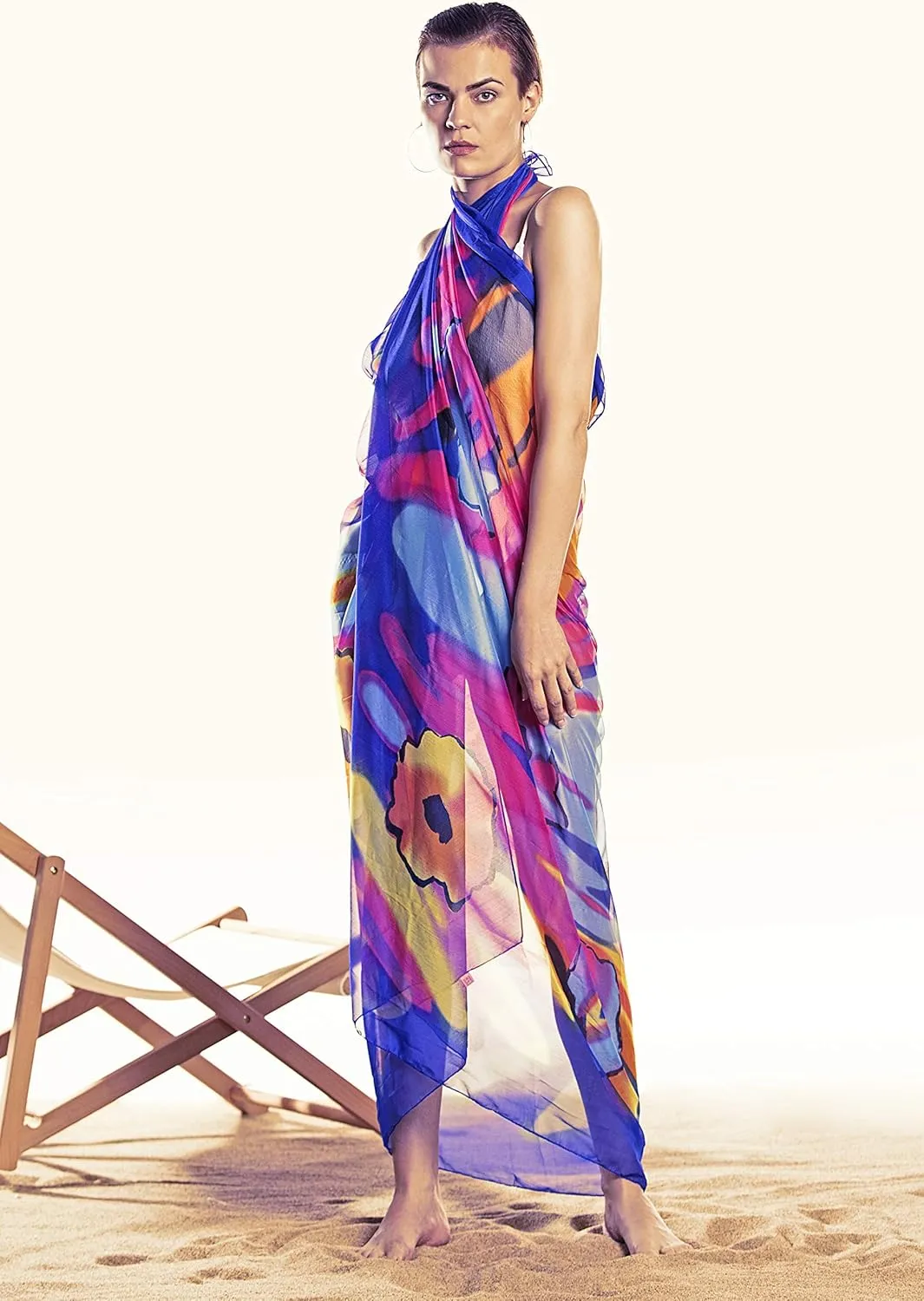 MissShorthair Womens Chiffon Beach Pareos Sarong Sheer Swimsuit Cover Ups Swimwear Bikini Wrap