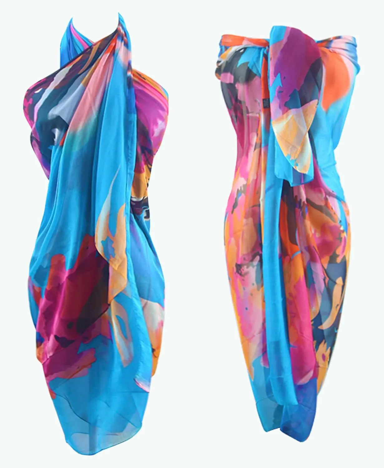 MissShorthair Womens Chiffon Beach Pareos Sarong Sheer Swimsuit Cover Ups Swimwear Bikini Wrap