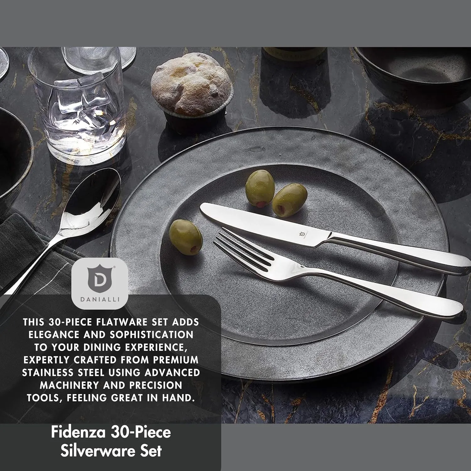 Modern Fidenza Silverware Set - 18/10 Stainless Steel Flatware Set for Elegant Dining - Dishwasher Safe Cutlery Set (30-Piece)