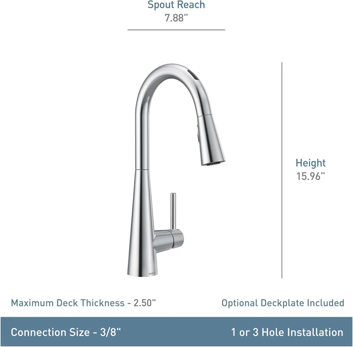 Moen 7864EVBLS Sleek Smart Touchless Pull Down Sprayer Kitchen Faucet with Voice Control and Power Boost, No Size, Spot Resist Black Stainless