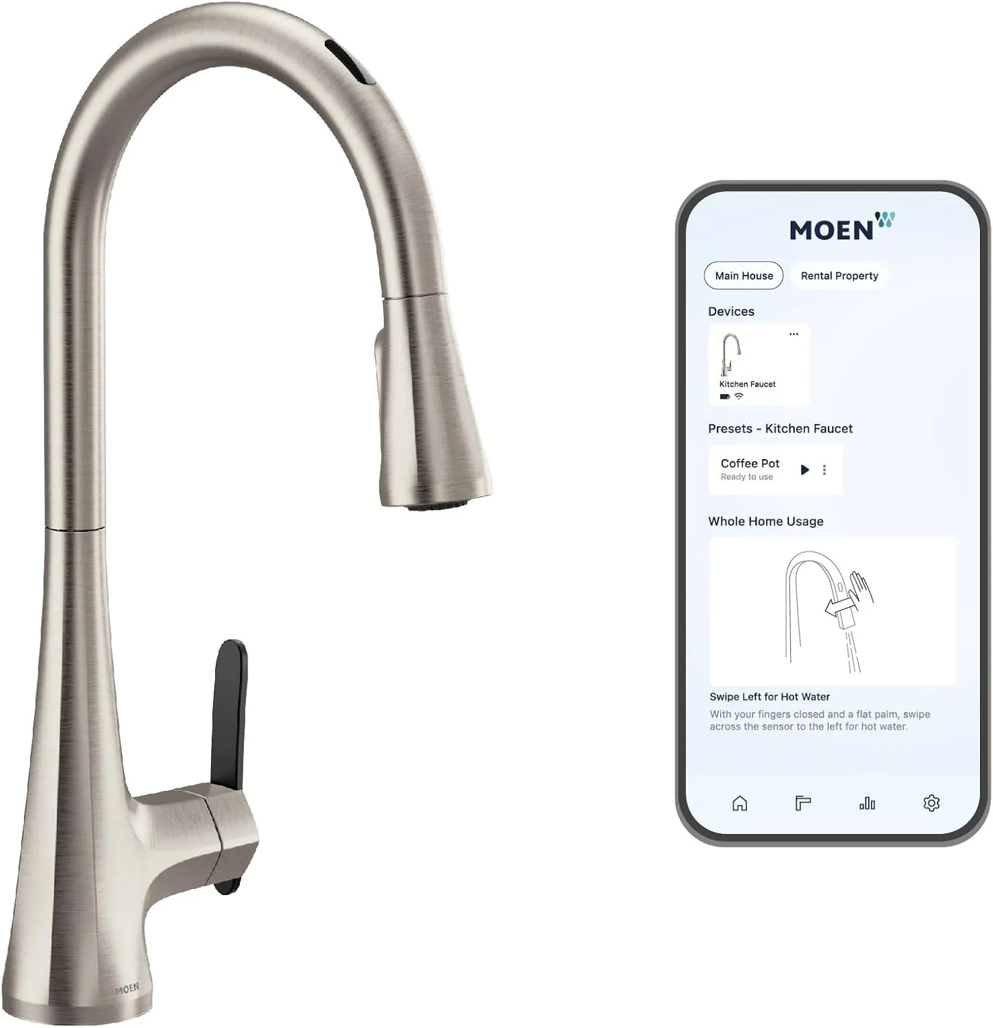 Moen S7235E2SRS Sinema Smart Faucet Touchless Pull-Down Sprayer Kitchen Faucet with Voice and Motion Control, Spot Resist Stainless