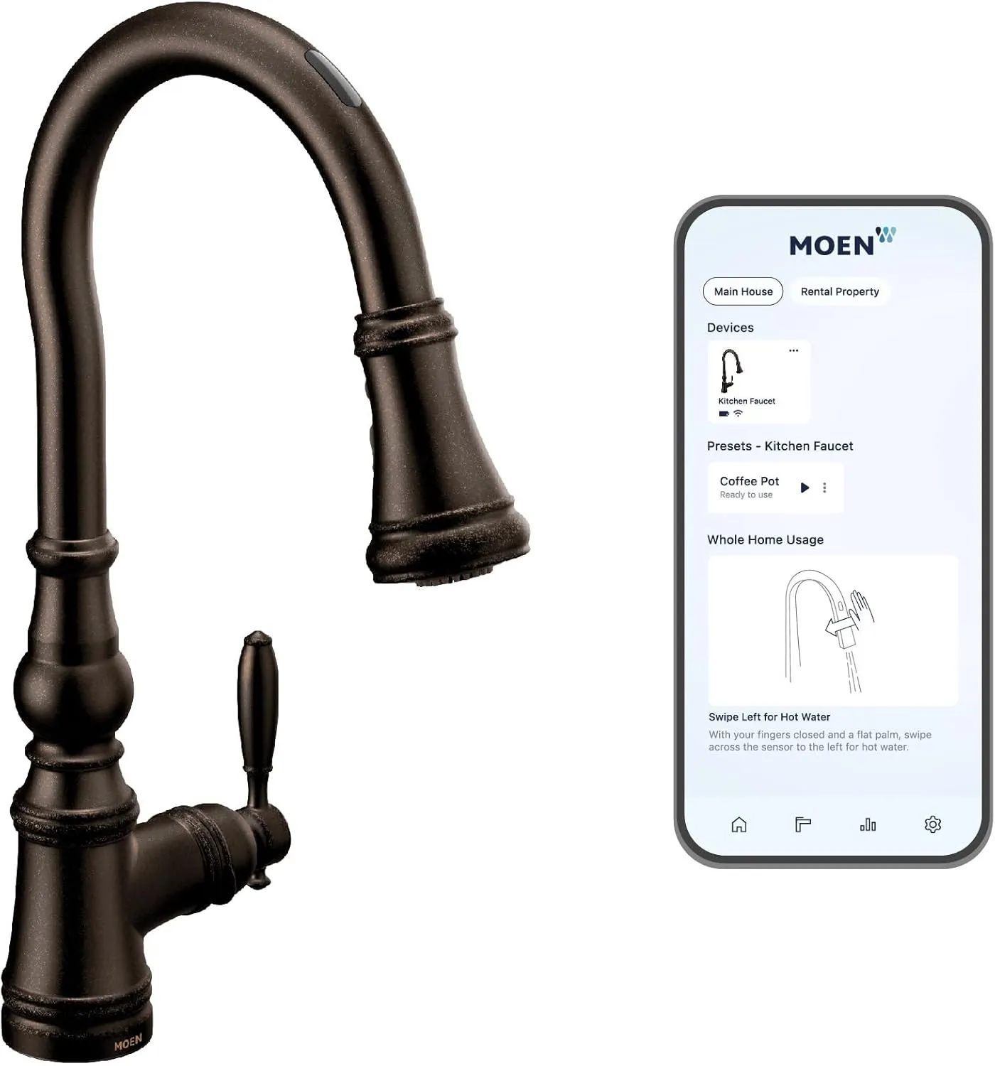 Moen Weymouth Oil Rubbed Bronze Smart Faucet Touchless Pull-Down Sprayer Kitchen Faucet with Voice and Motion Control, S73004EV2ORB