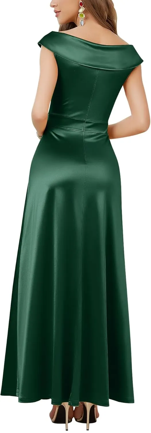 MUXXN Women's Vintage 50s Peter Pan V Neck Wedding Prom Party Floor Length Dress