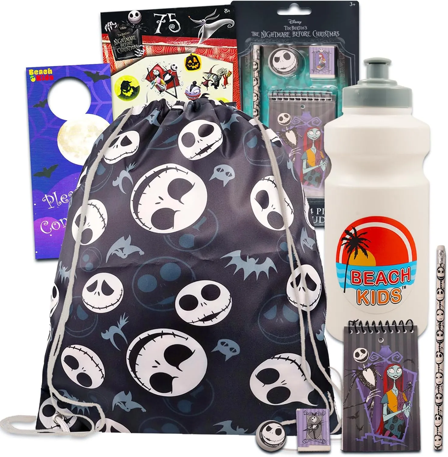 Nightmare Before Christmas Travel Bag Bundle - Disney Travel Set with Jack Skellington Bag, Notebook, Water Bottle, Stickers, More | Nightmare Before Christmas Activity Set for Kids