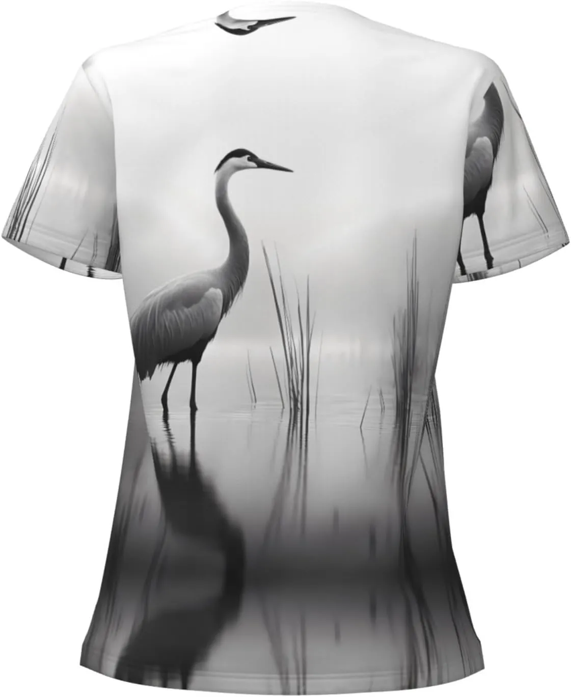 North American Crane Pattern Sexy V-Neck Printed Short T-Shirt, Travel Portable Fitness Clothes, Home and Outdoor wear