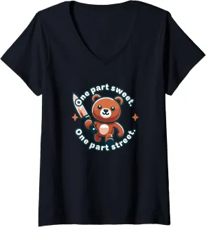 One Part Street One Part Sweet Funny Animal Knife Cute Bear V-Neck T-Shirt