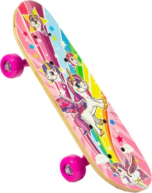 Ozbozz: 17" Skateboard - Unicorn - Heavy-Duty Flashing Wheels, Anti-Slip Grip, Smooth-Ride Bearings, Wooden Deck, Outdoor Ride-On Toy, Kids Ages 3 