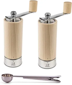 Peugeot Isen u'Select Salt & Pepper Mills Gift Set 18cm-7in, With Stainless Steel Spice Scoop & Clip (Natural)