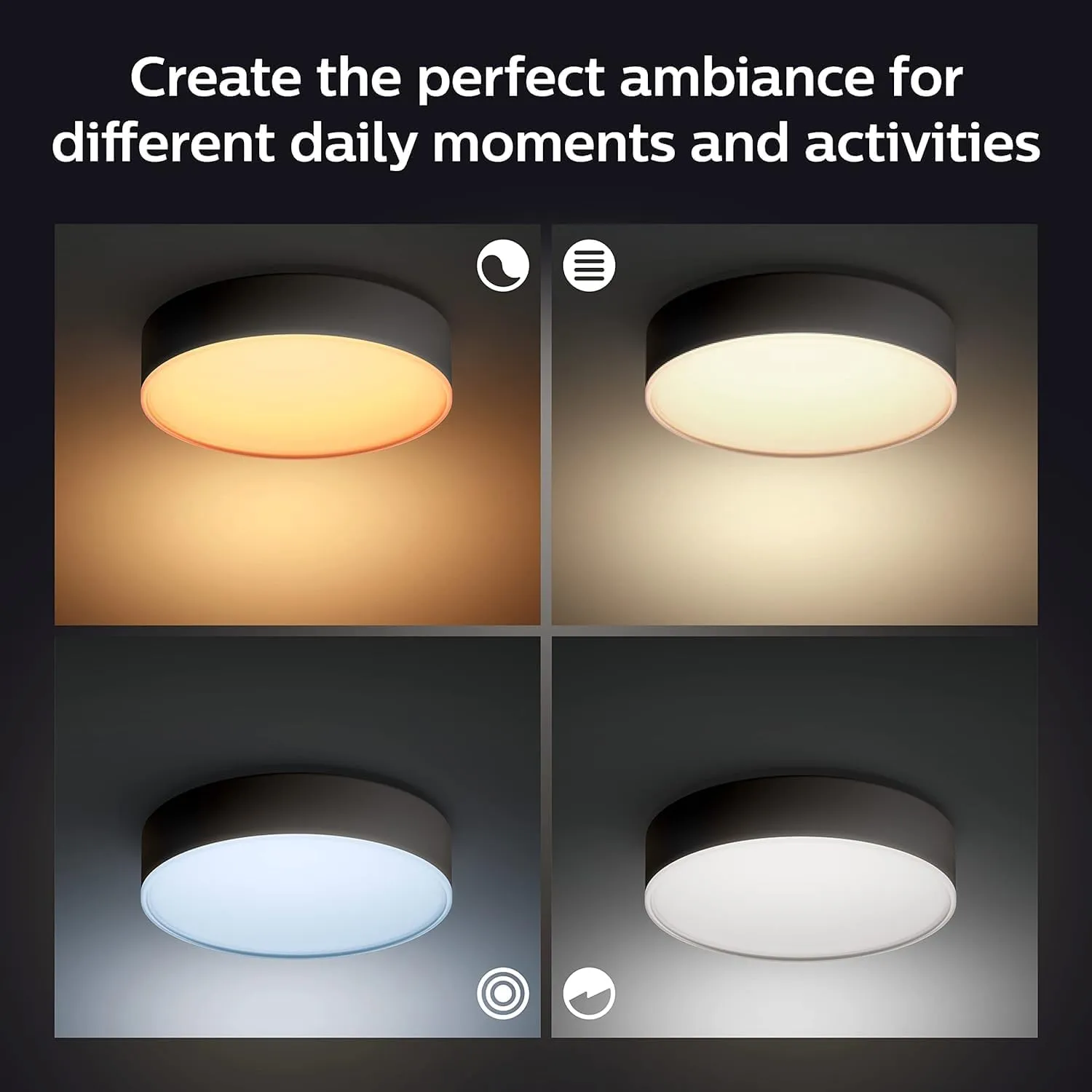 Philips Hue Enrave Medium Ceiling Lamp, Black -White Ambiance Warm-to-Cool White Smart LED Light - 1 Pack - Control with Hue App - Compatible with Alexa, Google Assistant, and Apple Homekit