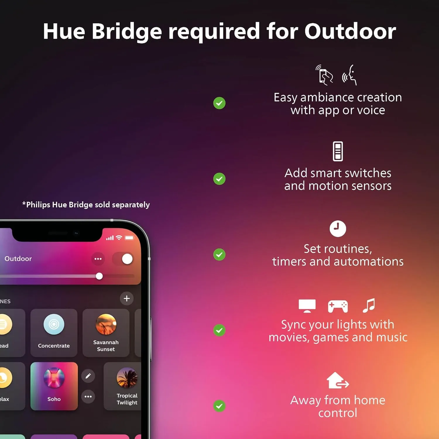 Philips Hue Inara Outdoor Smart Wall Light, Black - E26 White Filament LED Bulb - 1 Pack - Requires Hue Bridge - Control with Hue App and Voice - Weatherproof