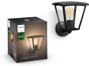 Philips Hue Inara Outdoor Smart Wall Light, Black - E26 White Filament LED Bulb - 1 Pack - Requires Hue Bridge - Control with Hue App and Voice - Weatherproof