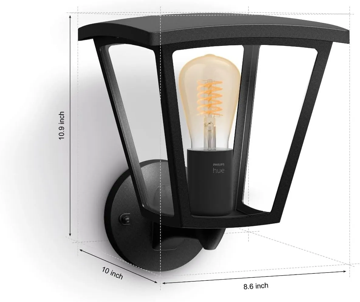 Philips Hue Inara Outdoor Smart Wall Light, Black - E26 White Filament LED Bulb - 1 Pack - Requires Hue Bridge - Control with Hue App and Voice - Weatherproof