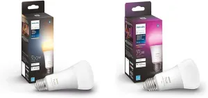 Philips Hue Smart 100W A21 LED Bulb - White Ambiance Warm-to-Cool White Light - 1 Pack - 1600LM & Smart 75W A19 LED Bulb - White and Color Ambiance Color-Changing Light - 1 Pack