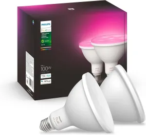 Philips Hue Smart 100W PAR38 LED Bulb - White and Color Ambiance Color-Changing Light - 2 Pack - 1300LM - E26 - Outdoor - Control with Hue App - Works with Alexa, Google Assistant and Apple Homekit