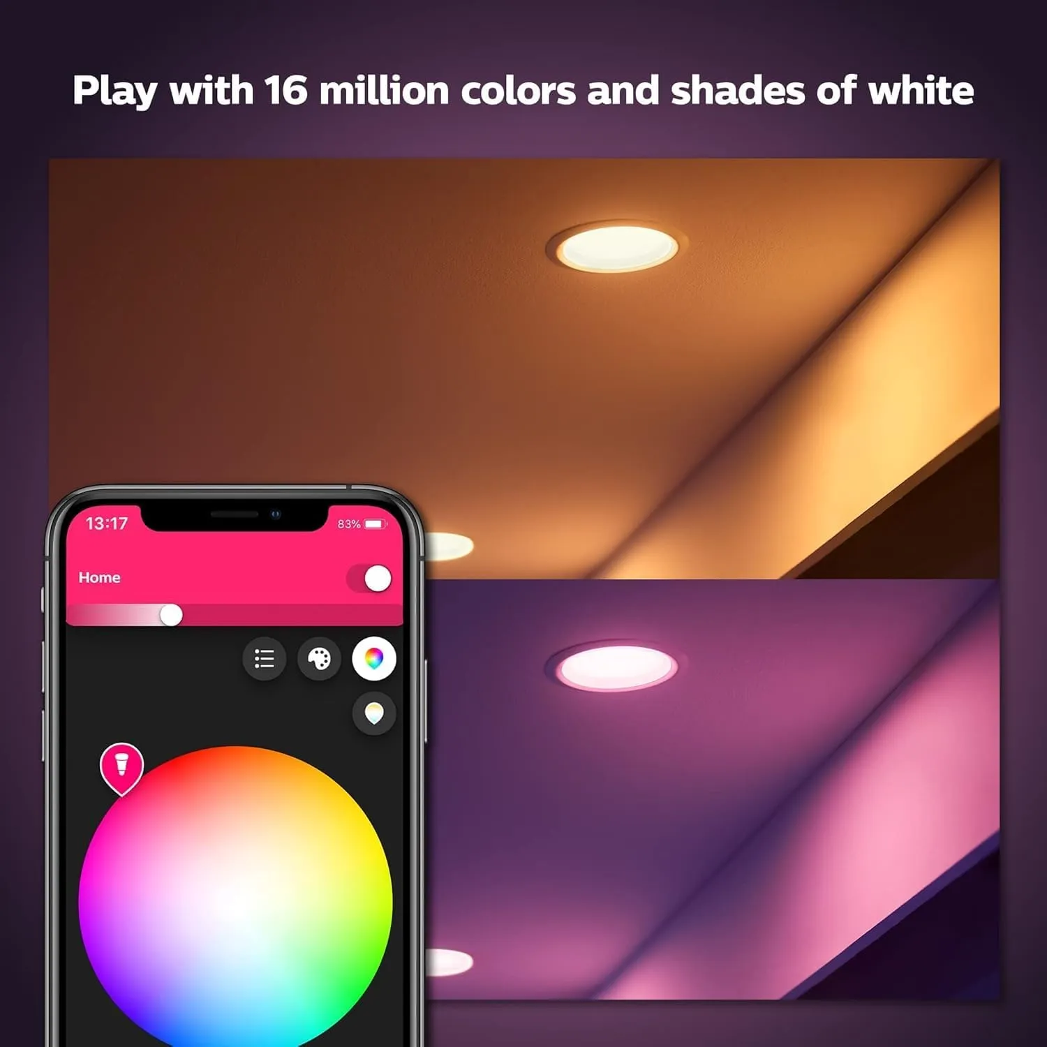 Philips Hue Smart 6 Inch LED Downlight - 4 Pack, Color-Changing, 1100LM - Control with App, Compatible with Alexa, Google Assistant, Apple HomeKit