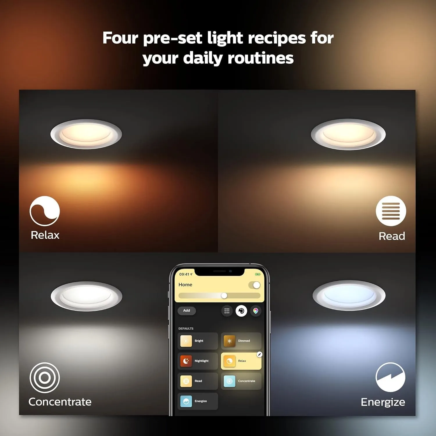Philips Hue Smart Recessed 4 Inch LED Downlight - White and Color Ambiance Color-Changing Light - 6 Pack - 850LM - Indoor - Control with Hue App - Works with Alexa, Google Assistant and Apple Homekit