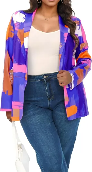 Plus Size Blazers for Curvy Women Sexy Trendy Colorful Oversize Graphic Open Front Jackets