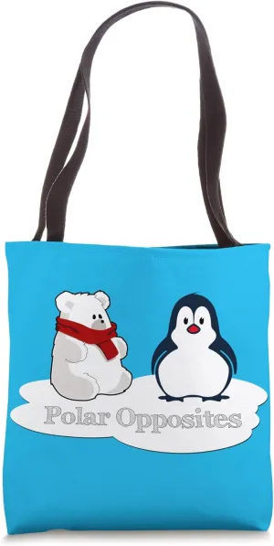 Polar Opposites - Penguin and Polar Bear Tote Bag