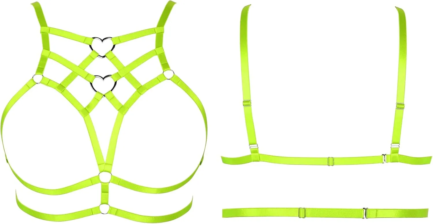 Punk Body Harness Gothic Lingerie Womens Plus Size Waist Cage Breast Hollow-Out Bra Strappy Tops Peach Shape at Chest Belts