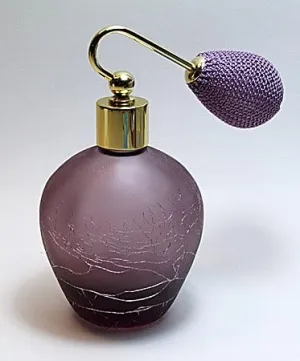 Purple Frosted and Crackled Cologne Perfume Empty Glass Refillable Bottle with Purple (Lavender) Bulb Atomizer Sprayer