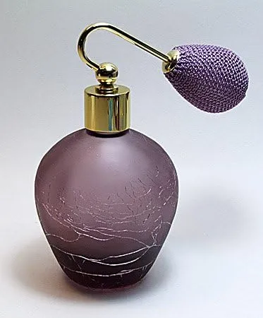 Purple Frosted and Crackled Cologne Perfume Empty Glass Refillable Bottle with Purple (Lavender) Bulb Atomizer Sprayer