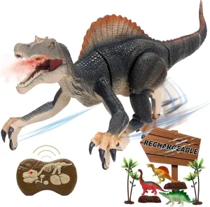 Remote Control Dinosaur Toys for Boys Electronic RC Spray Raptor Toy 2.4Ghz Walking Roaring Jurassic Spinosaurus Realistic 18.1" Dino Rechargeable Birthday Gift for Kids 3 4 5 6 7 8