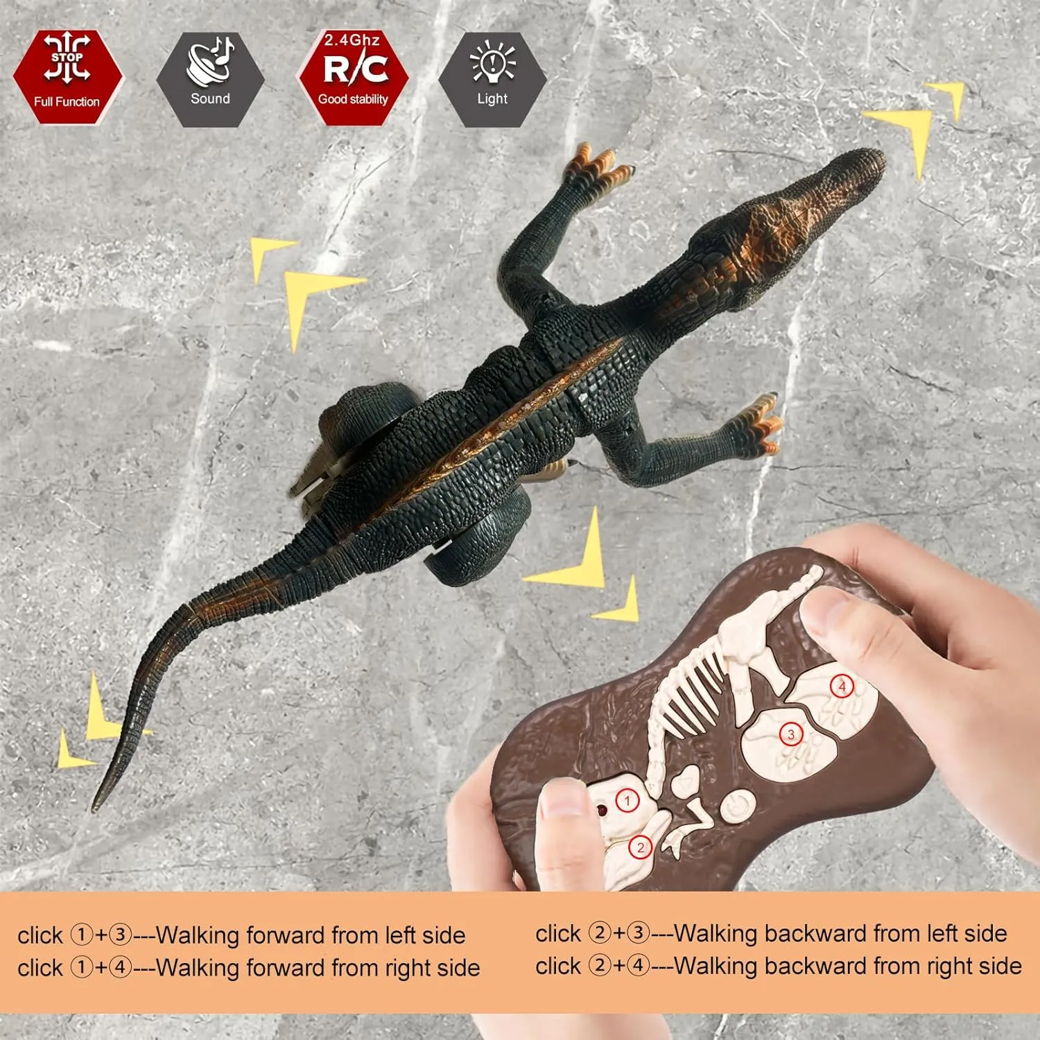 Remote Control Dinosaur Toys for Boys Electronic RC Spray Raptor Toy 2.4Ghz Walking Roaring Jurassic Spinosaurus Realistic 18.1" Dino Rechargeable Birthday Gift for Kids 3 4 5 6 7 8