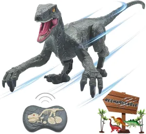 Remote Control Dinosaur Toys for Boys Kids Girls 3 4 5 6 7 8 Electronic RC Robot Toy 2.4Ghz Walking Roaring Velociraptor Realistic 18.1" Jurassic Dino Rechargeable Raptor Blue Birthday Gift