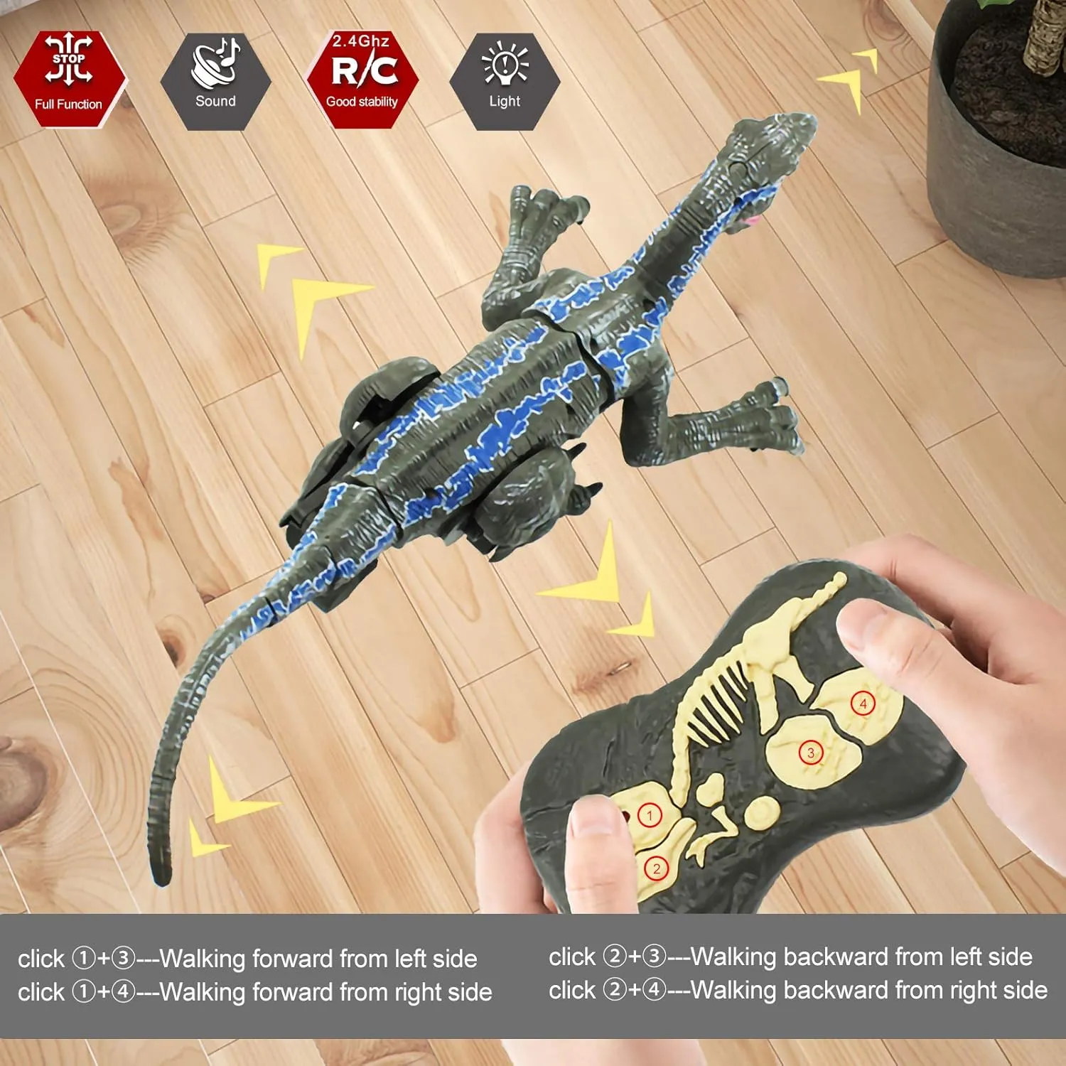 Remote Control Dinosaur Toys for Boys Kids Girls 3 4 5 6 7 8 Electronic RC Robot Toy 2.4Ghz Walking Roaring Velociraptor Realistic 18.1" Jurassic Dino Rechargeable Raptor Blue Birthday Gift