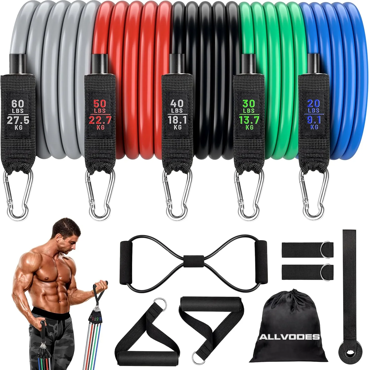 Resistance Bands, Resistance Band Set, Workout Bands, Exercise Bands for Men and Women, Exercise Bands with Door Anchor, Handles, Legs Ankle Straps for Muscle Training, Physical Therapy, Shape Body