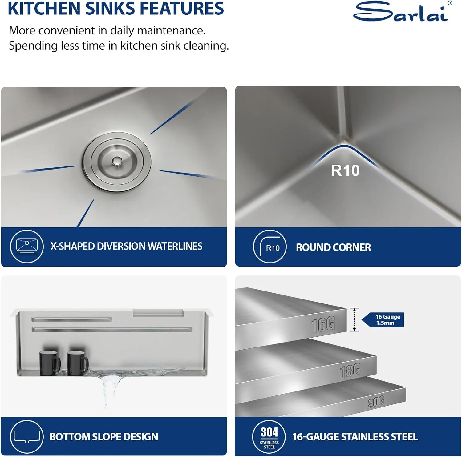 Sarlai 33 Inch Waterfall Kitchen Sink Drop In - 33x22 Waterfall Drop Workstation Stainless Steel 16 Gauge Multifunction Single Bowl Smart Top Mount Kitchen Sink with Faucet Combo