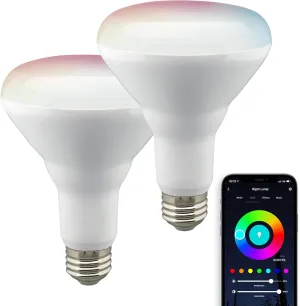 Satco S11256 Starfish BR30 WiFi Smart LED Light Bulb, Works with Siri, Alexa, Google Assistant, SmartThings, 9.5 Watt, 120 Volt, 800 Lumens, Color Changing & Tunable White, 2-Pack