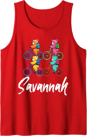 Savannah Cute Teddy Bears And Bikes Bicycle Design Tank Top