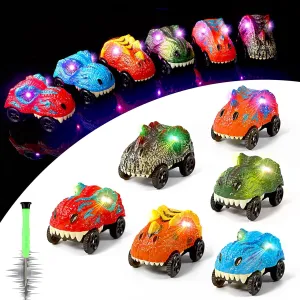 Save Unicorn Tracks Cars Replacement only, Dino Track Cars for Tracks Glow in The Dark, Car Tracks Accessories with 3 Flashing LED Lights, Compatible with Most Car Tracks for Kids Boys and Girl(6pack)