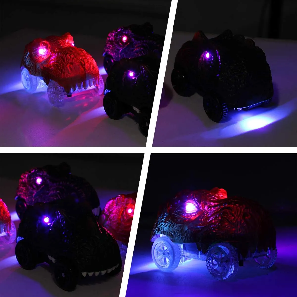 Save Unicorn Tracks Cars Replacement only, Dino Track Cars for Tracks Glow in The Dark, Car Tracks Accessories with 3 Flashing LED Lights, Compatible with Most Car Tracks for Kids Boys and Girl(6pack)