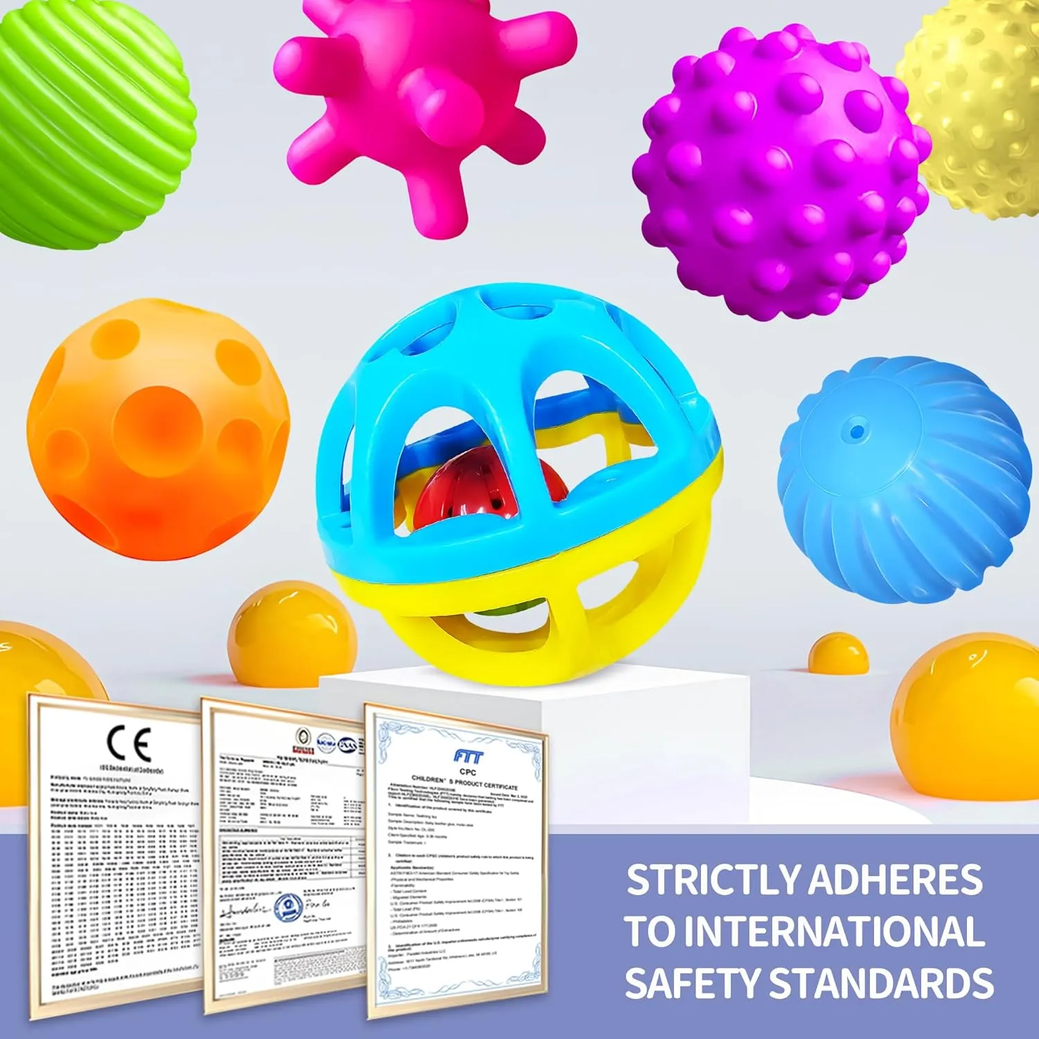 Sensory Balls for Baby - Montessori Toys, Multiple Textures Colorful Toddler Sensory Toys for Babies 1-3 Hand Catching Baby Balls, Blue Baby Rattle 3-6 Months Old Baby Toys for 6-12 Months