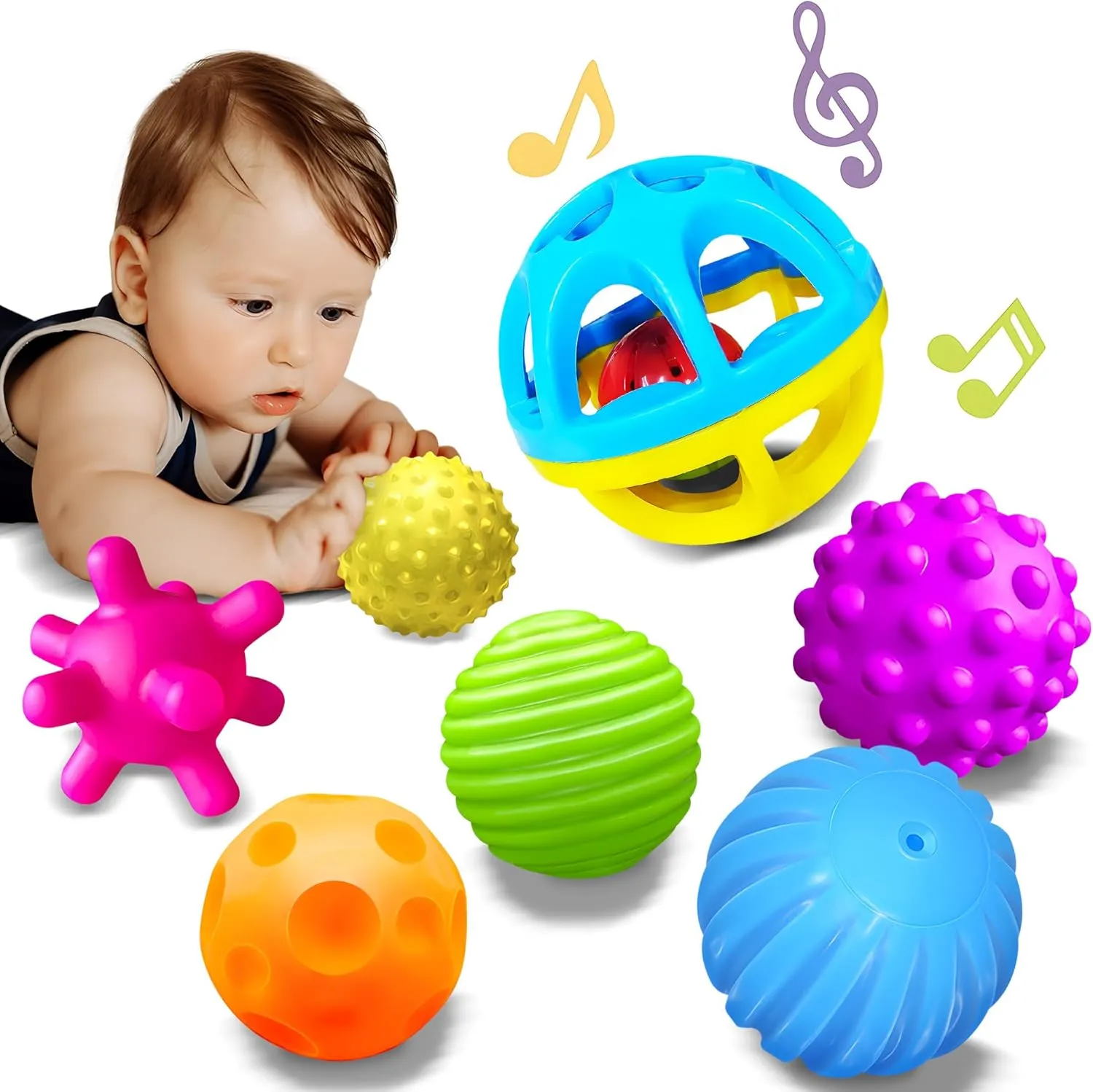 Sensory Balls for Baby - Montessori Toys, Multiple Textures Colorful Toddler Sensory Toys for Babies 1-3 Hand Catching Baby Balls, Blue Baby Rattle 3-6 Months Old Baby Toys for 6-12 Months
