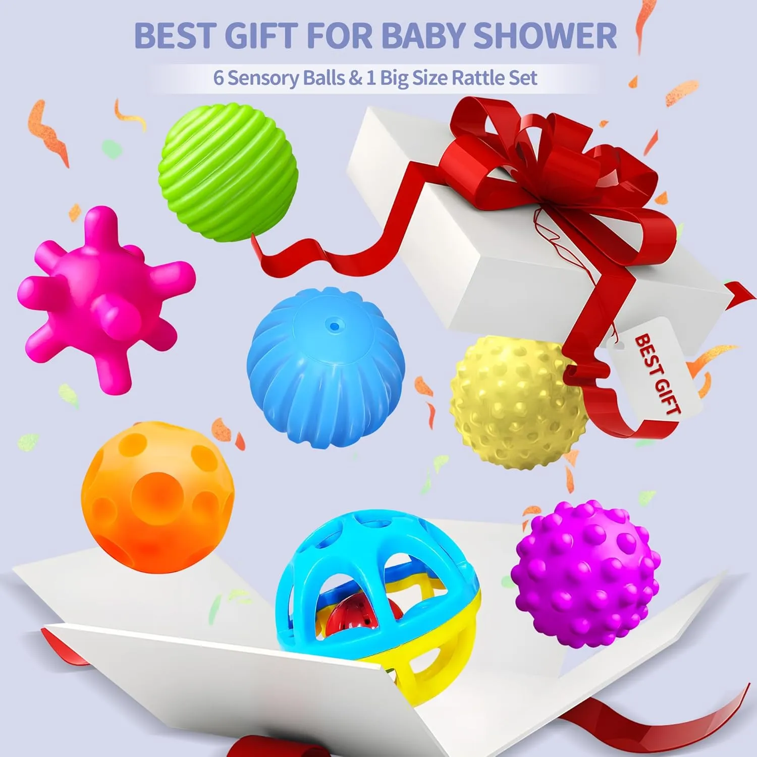 Sensory Balls for Baby - Montessori Toys, Multiple Textures Colorful Toddler Sensory Toys for Babies 1-3 Hand Catching Baby Balls, Blue Baby Rattle 3-6 Months Old Baby Toys for 6-12 Months