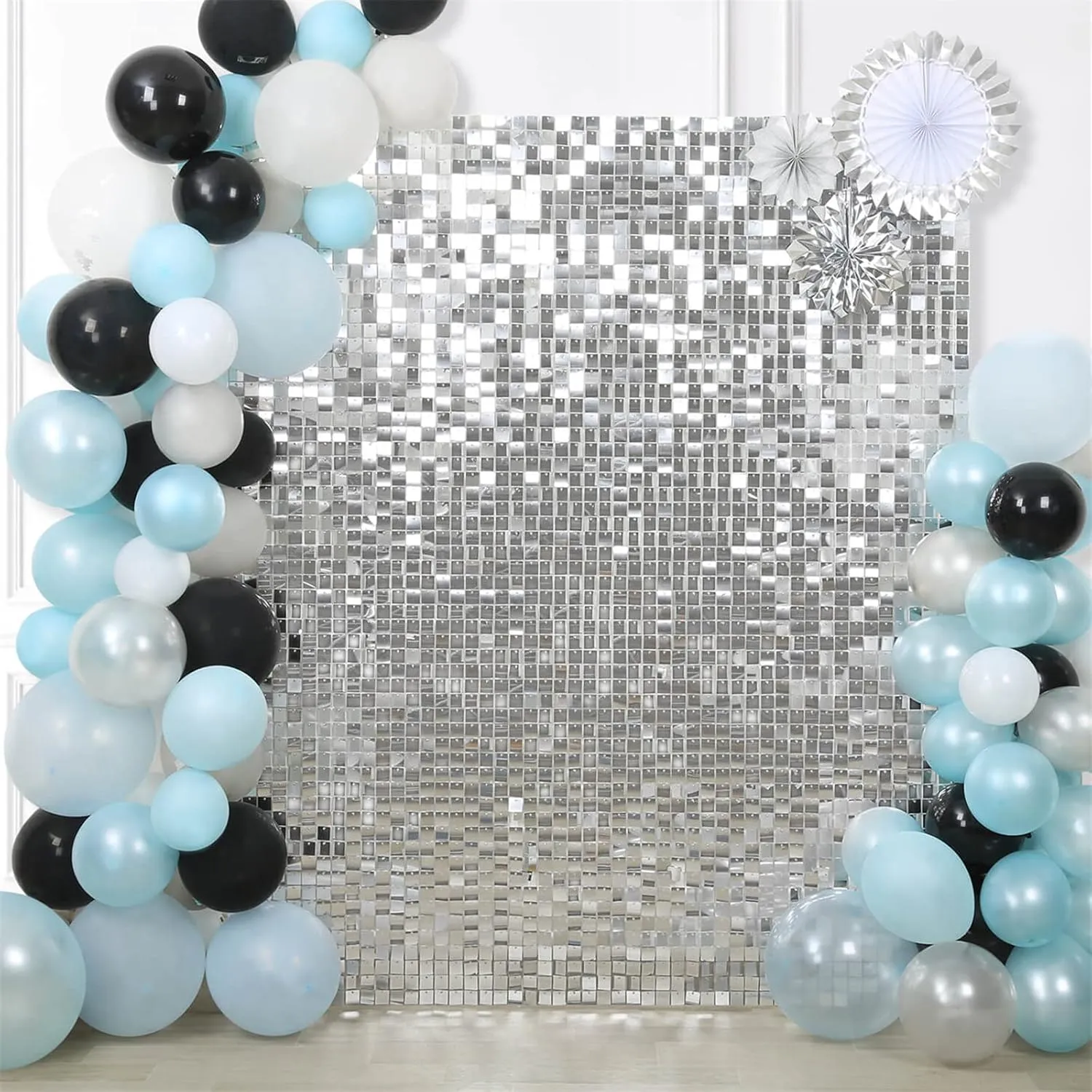 Silver Shimmer Backdrop Wedding Disco Back Drop Sequin Wall Panels Glitter Wall Decor for Backdrops Indoor Outdoor Christmas Ceremony Wall Decorations,12 Packs