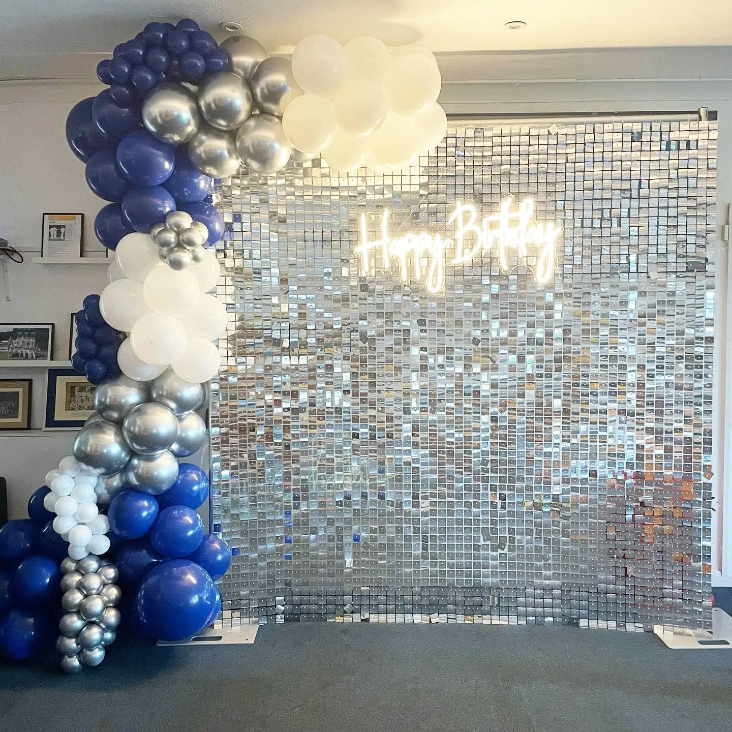 Silver Shimmer Backdrop Wedding Disco Back Drop Sequin Wall Panels Glitter Wall Decor for Backdrops Indoor Outdoor Christmas Ceremony Wall Decorations,12 Packs