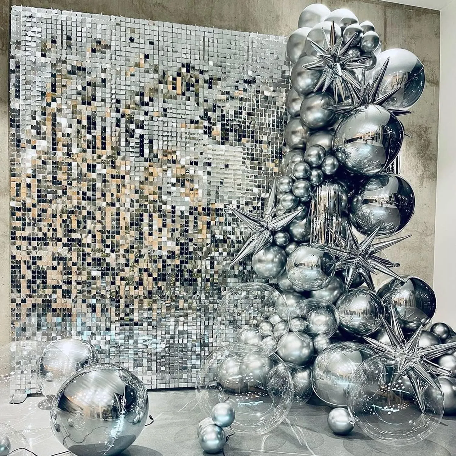 Silver Shimmer Backdrop Wedding Disco Back Drop Sequin Wall Panels Glitter Wall Decor for Backdrops Indoor Outdoor Christmas Ceremony Wall Decorations,12 Packs