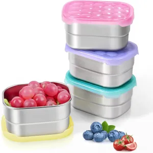 Small (1 CUP) Stainless Steel Snack Containers for Kids and Toddlers | Easy Open Leak Proof Food Containers with Silicone Lids - Perfect Metal Lunch Box for Daycare and School (8oz)