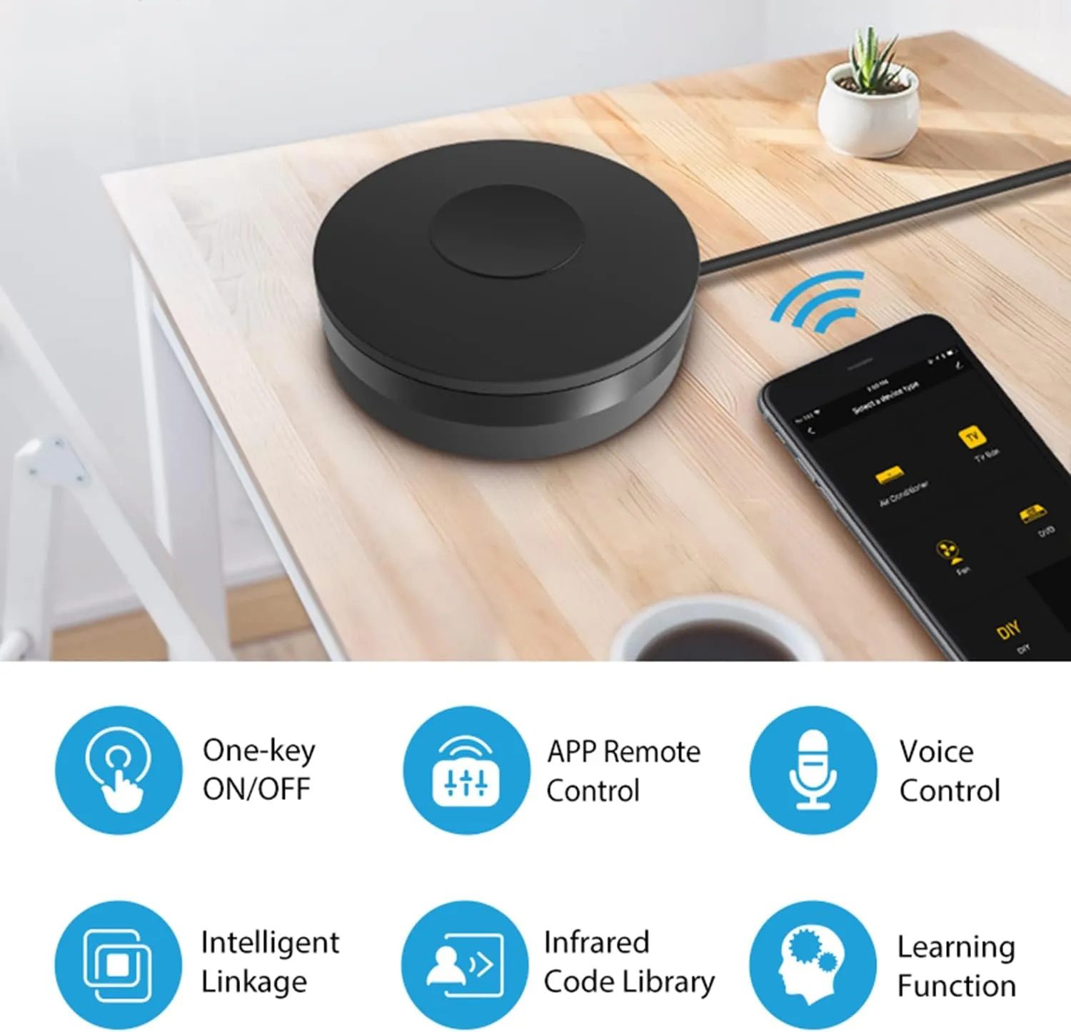 Smart IR Universal Remote Control: WiFi Infrared Remote Control, All in One Infrared Blaster for TV DVD Fans Air Conditioner, App Control, Smart Home Hub, Compatible with Alexa, Google Home