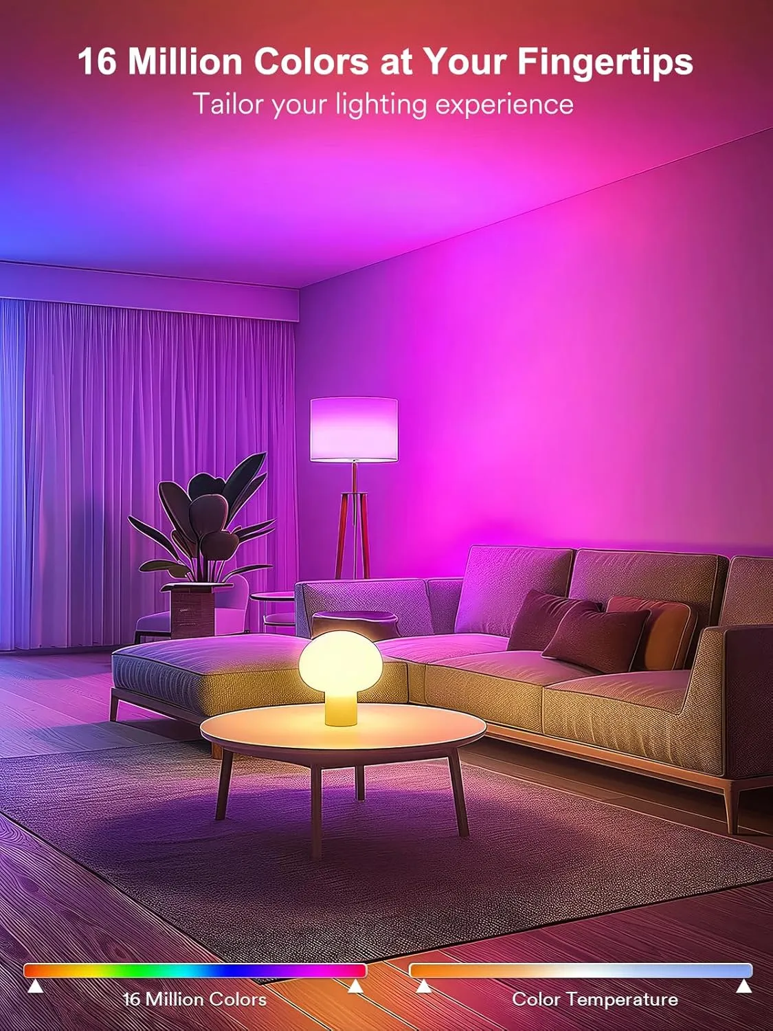Smart Light Bulbs, Color Changing A19 LED Light Bulb, Work with Alexa and Google Assistant, Wi-Fi & Bluetooth Light Bulbs, 16 Million Colors RGBCW, Music Sync, 800 Lumens, 2.4Ghz only,4 Pack