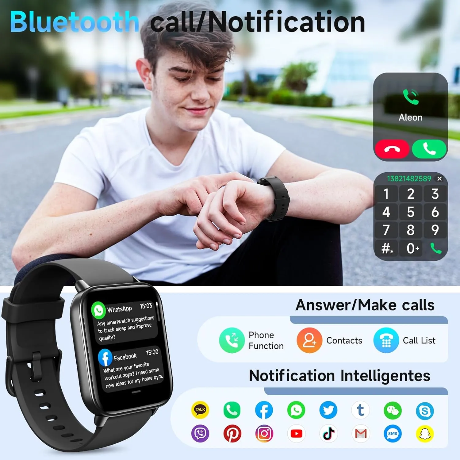 Smart Watches for Men Women Android & iPhone, Alexa Built-in, 1.8" Fitness Tracker with Answer/Make Calls, IP68 Waterproof Fitness Watch,Heart Rate, Sleep, SpO2 Monitor,Pedometer, Black