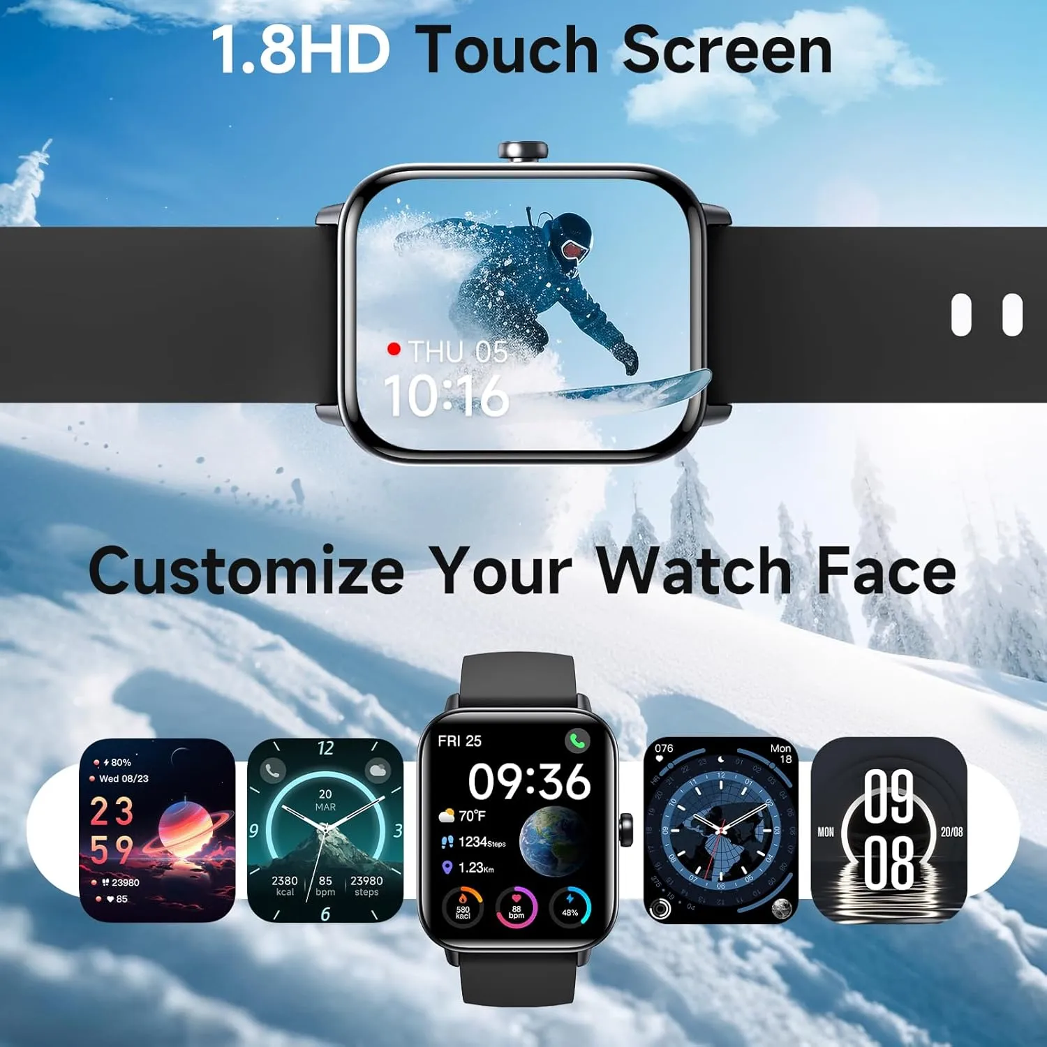 Smart Watches for Men Women Android & iPhone, Alexa Built-in, 1.8" Fitness Tracker with Answer/Make Calls, IP68 Waterproof Fitness Watch,Heart Rate, Sleep, SpO2 Monitor,Pedometer, Black