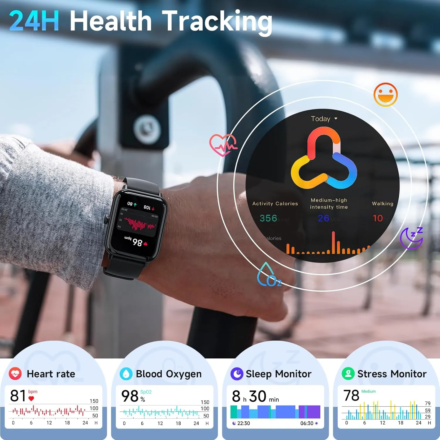 Smart Watches for Men Women Android & iPhone, Alexa Built-in, 1.8" Fitness Tracker with Answer/Make Calls, IP68 Waterproof Fitness Watch,Heart Rate, Sleep, SpO2 Monitor,Pedometer, Black